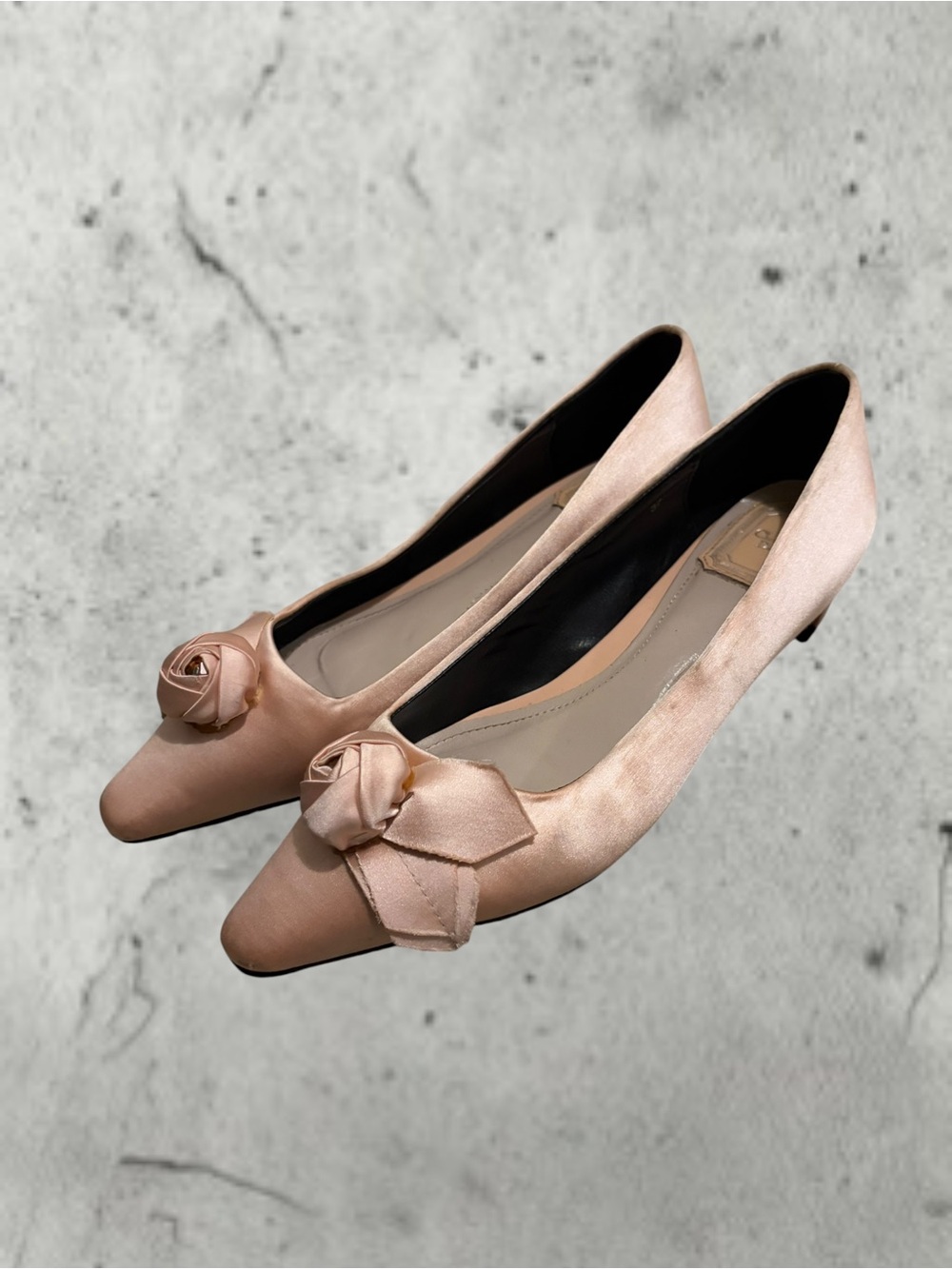 Christian Dior Satin Rose Pointed Toe Kitten Heels in Pink